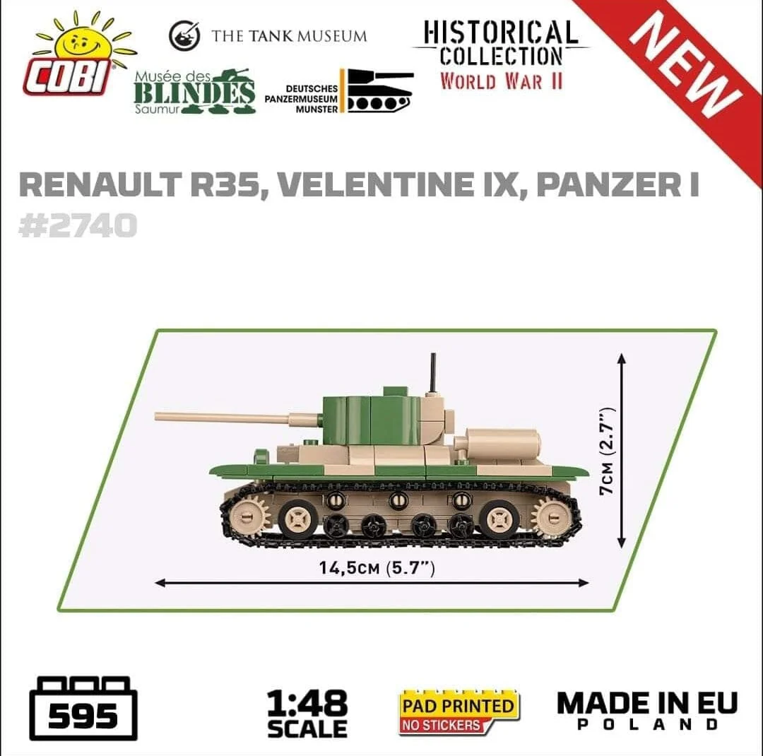 Renault R35, Valentine IX, Panzer I Museum 3-pack brick model set - COBI 2740 - 620 bricks - Image 3