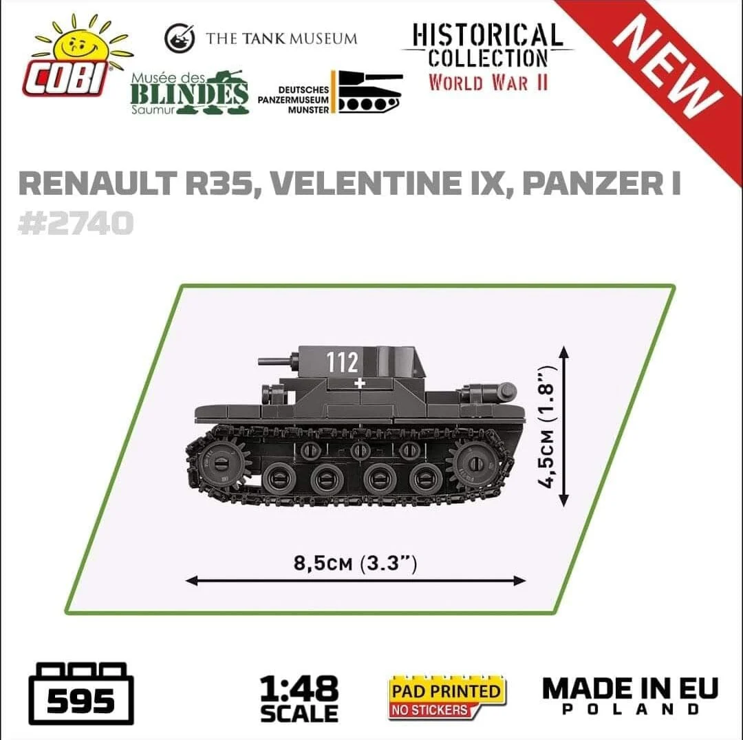 Renault R35, Valentine IX, Panzer I Museum 3-pack brick model set - COBI 2740 - 620 bricks - Image 4