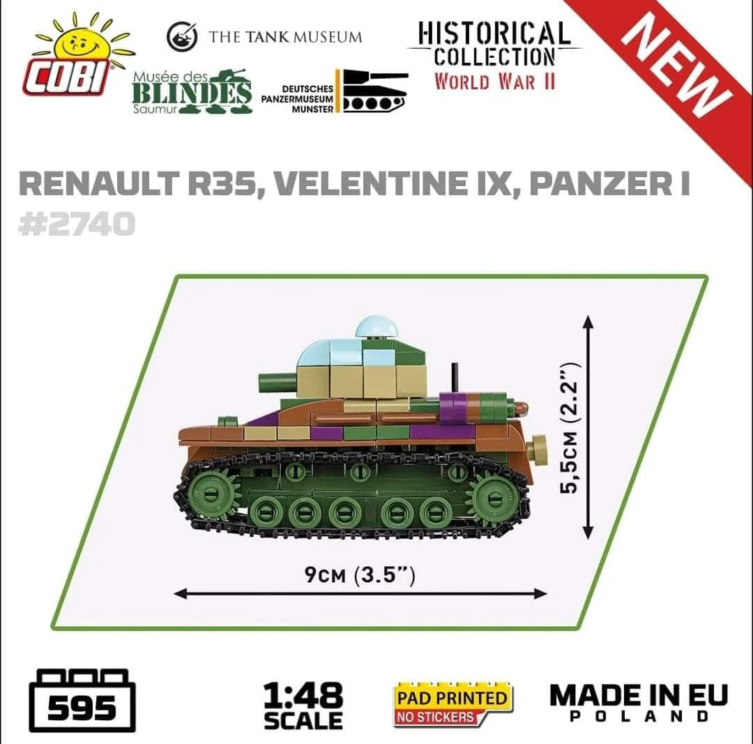 Renault R35, Valentine IX, Panzer I Museum 3-pack brick model set - COBI 2740 - 620 bricks - Image 5